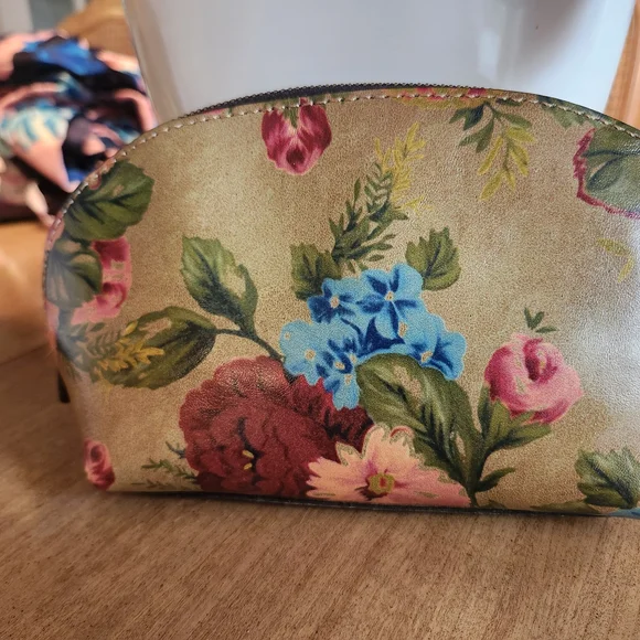 Patricia Nash Floral Print Leather Cosmetic Pouch Evening Bag - Picture 3 of 8